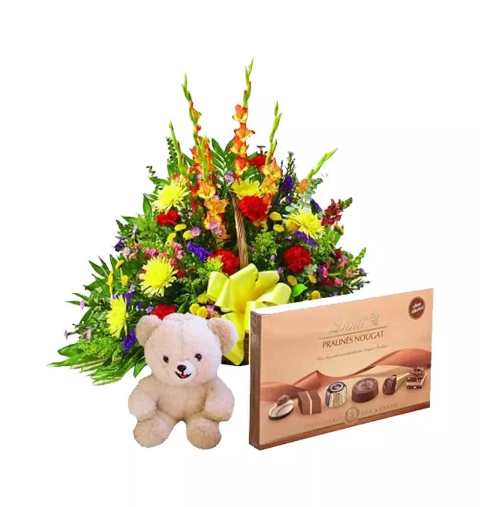 Delightful Choco-Flower Teddy Gift